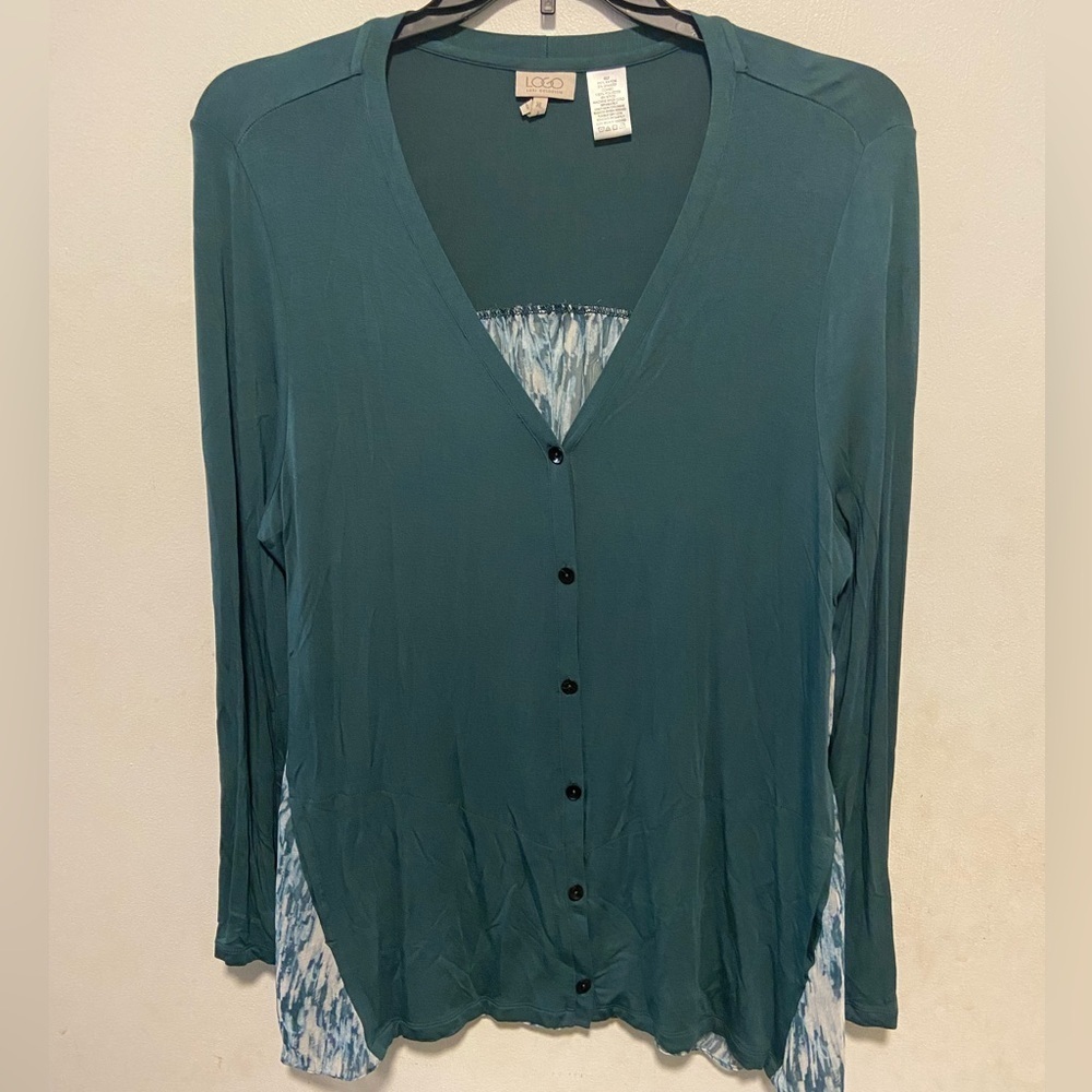Logo Lori Goldstein Women’s Button Down Blouse Size XL Whimsical Beachy Soft